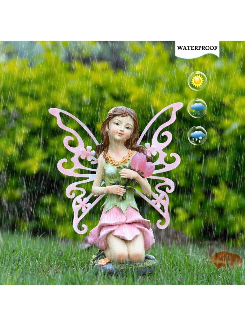 New Fairy Decor Solar-Powered Resin Statue for Outdoor Garden Yards Lawn - Picture 5 of 7